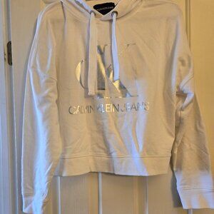 Calvin Klein White Cropped Hoodie